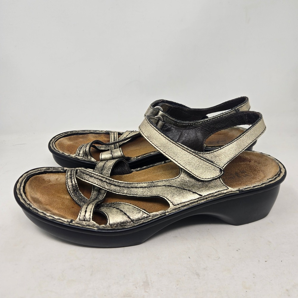 Naot Womens Leather Strappy Wedge Sandals Gold Metallic Low Heel Size 40 US 9 - Picture 3 of 8